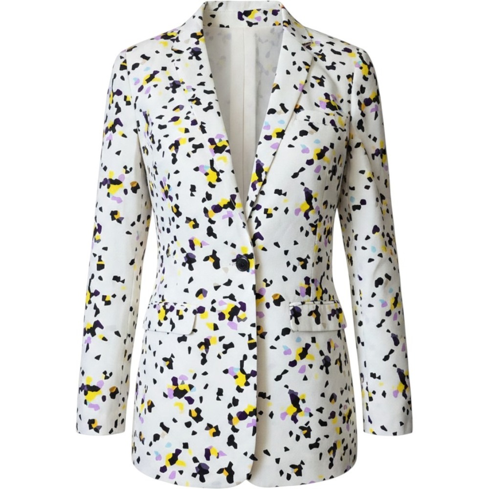 Diane von Furstenberg DVF Confetti Print Single Button Blazer White Yellow 4